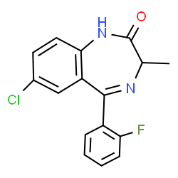 ChemSpider 2D Image | 7-Chloro-5-(2-fluorophenyl)-3-methyl-1,3-dihydro-2H-1,4-benzodiazepin-2-one | C16H12ClFN2O