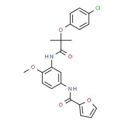 ChemSpider 2D Image | N-(3-{[2-(4-Chlorophenoxy)-2-methylpropanoyl]amino}-4-methoxyphenyl)-2-furamide | C22H21ClN2O5