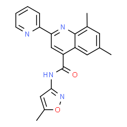 ChemSpider 2D Image | 6,8-Dimethyl-N-(5-methyl-1,2-oxazol-3-yl)-2-(2-pyridinyl)-4-quinolinecarboxamide | C21H18N4O2