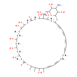ChemSpider 2D Image | 20-[(3-Amino-3,6-dideoxyhexopyranosyl)oxy]-4,6,8,11,12,16,18,36-octahydroxy-35,37,38-trimethyl-2,14-dioxooxacyclooctatriaconta-21,23,25,27,31,33-hexaene-17-carboxylic acid | C47H75NO17