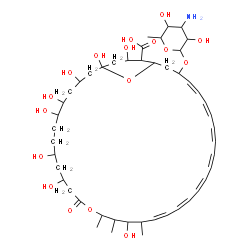 ChemSpider 2D Image | 33-((3-amino-3,6-dideoxyhexopyranosyl)oxy)-1,3,5,6,9,11,17,37-octahydroxy-15,16,18-trimethyl-13-oxo-14,39-dioxabicyclo[33.3.1]nonatriaconta-19,21,23,25,27,29,31-heptaene-36-carboxylic acid | C47H73NO17