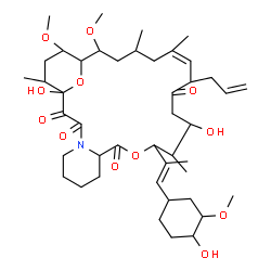 ChemSpider 2D Image | (18Z)-17-Allyl-1,14-dihydroxy-12-[(1E)-1-(4-hydroxy-3-methoxycyclohexyl)-1-propen-2-yl]-23,25-dimethoxy-13,19,21,27-tetramethyl-11,28-dioxa-4-azatricyclo[22.3.1.0~4,9~]octacos-18-ene-2,3,10,16-tetrone | C44H69NO12