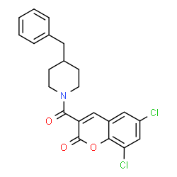 ChemSpider 2D Image | 3-[(4-Benzyl-1-piperidinyl)carbonyl]-6,8-dichloro-2H-chromen-2-one | C22H19Cl2NO3