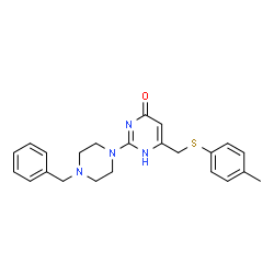 ChemSpider 2D Image | 2-(4-Benzyl-1-piperazinyl)-6-{[(4-methylphenyl)sulfanyl]methyl}-4(1H)-pyrimidinone | C23H26N4OS