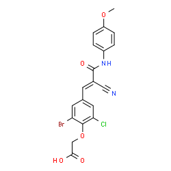ChemSpider 2D Image | (2-Bromo-6-chloro-4-{(1E)-2-cyano-3-[(4-methoxyphenyl)amino]-3-oxo-1-propen-1-yl}phenoxy)acetic acid | C19H14BrClN2O5