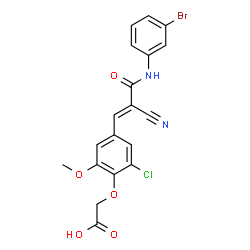ChemSpider 2D Image | (4-{(1E)-3-[(3-Bromophenyl)amino]-2-cyano-3-oxo-1-propen-1-yl}-2-chloro-6-methoxyphenoxy)acetic acid | C19H14BrClN2O5
