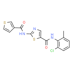 ChemSpider 2D Image | N-(2-Chloro-6-methylphenyl)-2-[(3-thienylcarbonyl)amino]-1,3-thiazole-5-carboxamide | C16H12ClN3O2S2