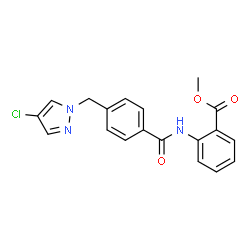ChemSpider 2D Image | Methyl 2-({4-[(4-chloro-1H-pyrazol-1-yl)methyl]benzoyl}amino)benzoate | C19H16ClN3O3