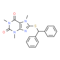 ChemSpider 2D Image | 8-[(Diphenylmethyl)sulfanyl]-1,3,7-trimethyl-3,7-dihydro-1H-purine-2,6-dione | C21H20N4O2S