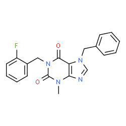 ChemSpider 2D Image | 7-Benzyl-1-(2-fluorobenzyl)-3-methyl-3,7-dihydro-1H-purine-2,6-dione | C20H17FN4O2