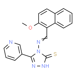 ChemSpider 2D Image | 4-{[(2-Methoxy-1-naphthyl)methylene]amino}-5-(3-pyridinyl)-2,4-dihydro-3H-1,2,4-triazole-3-thione | C19H15N5OS