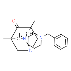 ChemSpider 2D Image | 1'-Benzyl-5,7-dimethyl-6H-spiro[1,3-diazatricyclo[3.3.1.1~3,7~]decane-2,4'-piperidin]-6-one | C21H29N3O