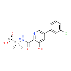 ChemSpider 2D Image | N-{[5-(3-Chlorophenyl)-3-hydroxy-2-pyridinyl]carbonyl}(~13~C_2_,2,2-~2~H_2_,~15~N)glycine | C1213C2H9D2ClN15NO4