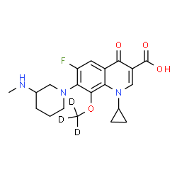 ChemSpider 2D Image | 1-Cyclopropyl-6-fluoro-7-[3-(methylamino)-1-piperidinyl]-8-[(~2~H_3_)methyloxy]-4-oxo-1,4-dihydro-3-quinolinecarboxylic acid | C20H21D3FN3O4