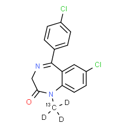 ChemSpider 2D Image | 7-Chloro-5-(4-chlorophenyl)-1-(~13~C,~2~H_3_)methyl-1,3-dihydro-2H-1,4-benzodiazepin-2-one | C1513CH9D3Cl2N2O