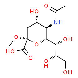 ChemSpider 2D Image | Methyl (6R)-5-acetamido-3,5-dideoxy-6-[(1R,2S)-1,2,3-trihydroxypropyl]-beta-L-threo-hex-2-ulopyranosidonic acid | C12H21NO9