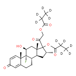 ChemSpider 2D Image | (11beta,16alpha,17xi)-9-Fluoro-11-hydroxy-16-methyl-3,20-dioxopregna-1,4-diene-17,21-diyl di(~2~H_5_)propanoate | C28H27D10FO7