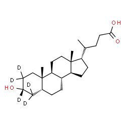 ChemSpider 2D Image | (3alpha,5beta,17alpha,20S)-3-Hydroxy(2,2,3,4,4-~2~H_5_)cholan-24-oic acid | C24H35D5O3