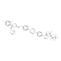 ChemSpider 2D Image | 2-[(~2~H_9_)-2-Butanyl]-4-{4-[4-(4-{[(2R,4S)-2-(2,4-dichlorophenyl)-2-(1H-1,2,4-triazol-1-ylmethyl)-1,3-dioxolan-4-yl]methoxy}phenyl)-1-piperazinyl]phenyl}-2,4-dihydro-3H-1,2,4-triazol-3-one | C35H29D9Cl2N8O4