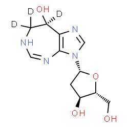 ChemSpider 2D Image | (8R)-3-(2-Deoxy-beta-D-erythro-pentofuranosyl)(7,7,8-~2~H_3_)-3,6,7,8-tetrahydroimidazo[4,5-d][1,3]diazepin-8-ol | C11H13D3N4O4