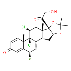 ChemSpider 2D Image | (4aS,4bS,5S,6aS,6bS,9aS,10aR,10bS,12R)-4b,5-Dichloro-12-fluoro-6b-glycoloyl-4a,6a,8,8-tetramethyl-4a,4b,5,6,6a,6b,9a,10,10a,10b,11,12-dodecahydro-2H-naphtho[2',1':4,5]indeno[1,2-d][1,3]dioxol-2-one | C24H29Cl2FO5