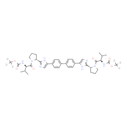 ChemSpider 2D Image | (~2~H_3_)Methyl {(2R)-3-methyl-1-[(2R)-2-{5-[4'-(2-{(2R)-1-[(2R)-3-methyl-2-({[(~2~H_3_)methyloxy]carbonyl}amino)butanoyl]-2-pyrrolidinyl}-1H-imidazol-5-yl)-4-biphenylyl]-1H-imidazol-2-yl}-1-pyrrolidi
nyl]-1-oxo-2-butanyl}carbamate | C40H44D6N8O6