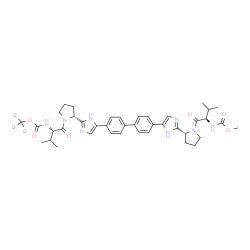 ChemSpider 2D Image | (~2~H_3_)Methyl [(2S)-1-{(2R)-2-[5-(4'-{2-[(2R)-1-{(2R)-2-[(methoxycarbonyl)amino]-3-methylbutanoyl}-2-pyrrolidinyl]-1H-imidazol-5-yl}-4-biphenylyl)-1H-imidazol-2-yl]-1-pyrrolidinyl}-3-methyl-1-oxo-2-
butanyl]carbamate | C40H47D3N8O6