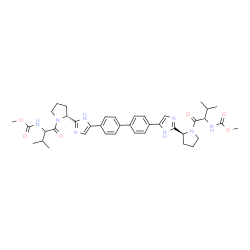 ChemSpider 2D Image | Methyl (1-{(2R)-2-[5-(4'-{2-[(2S)-1-{2-[(methoxycarbonyl)amino]-3-methylbutanoyl}-2-pyrrolidinyl]-1H-imidazol-5-yl}-4-biphenylyl)-1H-imidazol-2-yl]-1-pyrrolidinyl}-3-methyl-1-oxo-2-butanyl)carbamate | C40H50N8O6