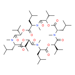 ChemSpider 2D Image | (3R,6S,9S,12R,15R,18S,21S,24R)-3,9,15,21-Tetraisobutyl-6,12,18,24-tetraisopropyl-4,10,16,22-tetramethyl-1,7,13,19-tetraoxa-4,10,16,22-tetraazacyclotetracosane-2,5,8,11,14,17,20,23-octone | C48H84N4O12