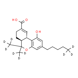 ChemSpider 2D Image | (6aS,10aS)-1-Hydroxy-6,6-bis[(~2~H_3_)methyl]-3-[(5,5,5-~2~H_3_)pentyl]-6a,7,8,10a-tetrahydro-6H-benzo[c]chromene-9-carboxylic acid | C21H19D9O4