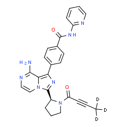ChemSpider 2D Image | 4-(8-Amino-3-{(2S)-1-[(~2~H_3_)-2-butynoyl]-2-pyrrolidinyl}imidazo[1,5-a]pyrazin-1-yl)-N-(2-pyridinyl)benzamide | C26H20D3N7O2