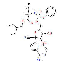 ChemSpider 2D Image | 2-Ethylbutyl (2R)-2-{[(R)-{[(2S,3S,4R,5R)-5-(4-aminopyrrolo[2,1-f][1,2,4]triazin-7-yl)-5-cyano-3,4-dihydroxytetrahydro-2-furanyl]methoxy}(phenoxy)phosphoryl]amino}(~2~H_4_)propanoate (non-preferred na
me) | C27H31D4N6O8P