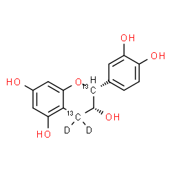 ChemSpider 2D Image | (2R,3R)-2-(3,4-Dihydroxyphenyl)-3,5,7-(2,4-~13~C_2_,4,4-~2~H_2_)chromanetriol | C1313C2H12D2O6