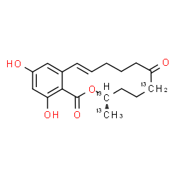 ChemSpider 2D Image | (3S,11E)-14,16-Dihydroxy-3-(~13~C)methyl(3,6-~13~C_2_)-3,4,5,6,9,10-hexahydro-1H-2-benzoxacyclotetradecine-1,7(8H)-dione | C1513C3H22O5