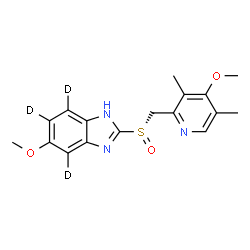 ChemSpider 2D Image | 5-Methoxy-2-{(S)-[(4-methoxy-3,5-dimethyl-2-pyridinyl)methyl]sulfinyl}(4,6,7-~2~H_3_)-1H-benzimidazole | C17H16D3N3O3S