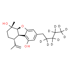 ChemSpider 2D Image | (5aS,6S,9R,9aR)-9-Isopropenyl-6-methyl-3-[(2,2,3,3,4,4,5,5,5-~2~H_9_)pentyl]-5a,6,7,8,9,9a-hexahydrodibenzo[b,d]furan-1,6-diol | C21H21D9O3