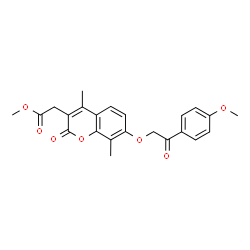 ChemSpider 2D Image | Methyl {7-[2-(4-methoxyphenyl)-2-oxoethoxy]-4,8-dimethyl-2-oxo-2H-chromen-3-yl}acetate | C23H22O7