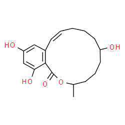 ChemSpider 2D Image | 3,4,5,6,7,8,9,10-Octahydro-7,14,16-trihydroxy-3-methyl-1H-2-benzoxacyclotetradecin-1-one | C18H24O5