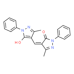 ChemSpider 2D Image | 4-((5-Hydroxy-3-methyl-1-phenyl-1H-pyrazol-4-yl)methylene)-3-methyl-1-phenyl-5-oxo-4,5-dihydro-1H-pyrazole | C21H18N4O2