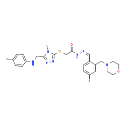 ChemSpider 2D Image | N'-{(Z)-[4-Fluoro-2-(4-morpholinylmethyl)phenyl]methylene}-2-[(4-methyl-5-{[(4-methylphenyl)amino]methyl}-4H-1,2,4-triazol-3-yl)sulfanyl]acetohydrazide | C25H30FN7O2S