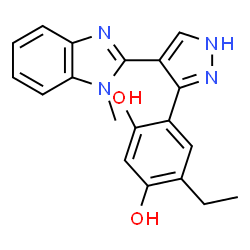 ChemSpider 2D Image | 4-Ethyl-6-[4-(1-methyl-1H-benzimidazol-2-yl)-1H-pyrazol-3-yl]-1,3-benzenediol | C19H18N4O2