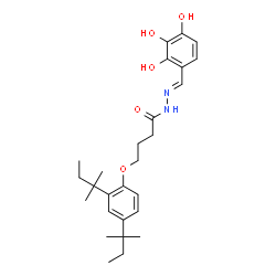 ChemSpider 2D Image | 4-[2,4-Bis(2-methyl-2-butanyl)phenoxy]-N'-[(E)-(2,3,4-trihydroxyphenyl)methylene]butanehydrazide | C27H38N2O5