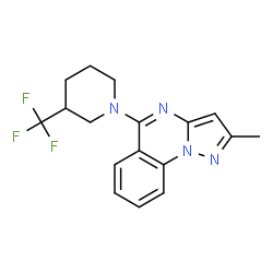 ChemSpider 2D Image | 2-Methyl-5-[3-(trifluoromethyl)-1-piperidinyl]pyrazolo[1,5-a]quinazoline | C17H17F3N4