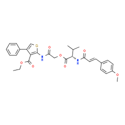 ChemSpider 2D Image | 2-{[3-(Ethoxycarbonyl)-4-phenyl-2-thienyl]amino}-2-oxoethyl N-[(2E)-3-(4-methoxyphenyl)-2-propenoyl]-L-valinate | C30H32N2O7S