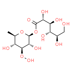 ChemSpider 2D Image | (2S,3R,4S,5R,6R)-4-Hydroperoxy-3,5-dihydroxy-6-methyltetrahydro-2H-pyran-2-yl (2R,3S,4S,5R)-2,3,4,5,6-pentahydroxyhexanoate (non-preferred name) | C12H22O12
