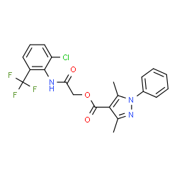 ChemSpider 2D Image | 2-{[2-Chloro-6-(trifluoromethyl)phenyl]amino}-2-oxoethyl 3,5-dimethyl-1-phenyl-1H-pyrazole-4-carboxylate | C21H17ClF3N3O3