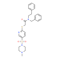 ChemSpider 2D Image | N-Benzyl-2-({5-[(4-methyl-1-piperazinyl)sulfonyl]-2-pyridinyl}sulfanyl)-N-(2-phenylethyl)acetamide | C27H32N4O3S2