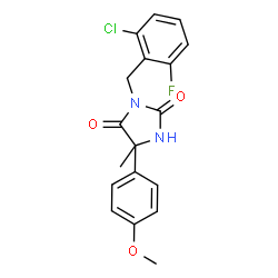 ChemSpider 2D Image | 3-(2-Chloro-6-fluorobenzyl)-5-(4-methoxyphenyl)-5-methyl-2,4-imidazolidinedione | C18H16ClFN2O3