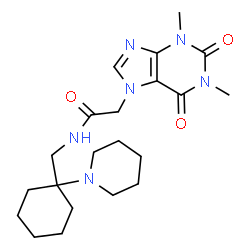 ChemSpider 2D Image | 2-(1,3-Dimethyl-2,6-dioxo-1,2,3,6-tetrahydro-7H-purin-7-yl)-N-{[1-(1-piperidinyl)cyclohexyl]methyl}acetamide | C21H32N6O3