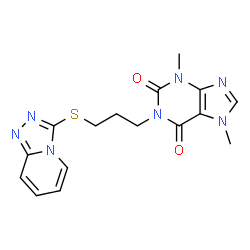 ChemSpider 2D Image | 3,7-Dimethyl-1-[3-([1,2,4]triazolo[4,3-a]pyridin-3-ylsulfanyl)propyl]-3,7-dihydro-1H-purine-2,6-dione | C16H17N7O2S